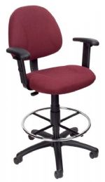 Boss Office Products B1616-BY Drafting Stool (B315-By) W/Footring And Adjustable Arms, Contoured back and seat help to relieve back-strain, Pneumatic gas lift seat height adjustment, Large 27" nylon base for greater stability, Hooded double wheel casters, Dimension 25 W x 25 D x 44.5-49.5 H in, Fabric Type Tweed, Frame Color Black, Cushion Color Burgundy, Seat Size 17.5" W x 16.5" D, Seat Height 26.5"-31.5" H, Arm Height 33.5-41.5" H, UPC 751118161649 (B1616BY B1616-BY B1616BY) 