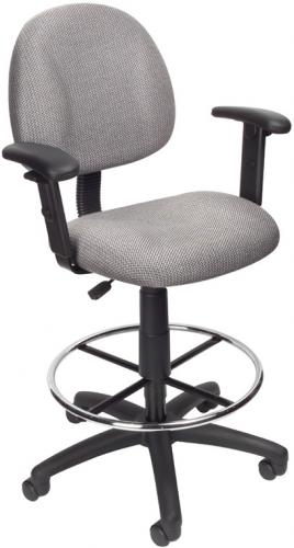 Boss Office Products B1616-GY Drafting Stool (B315-Gy) W/Footring And Adjustable Arms, Contoured back and seat help to relieve back-strain, Pneumatic gas lift seat height adjustment, Large 27