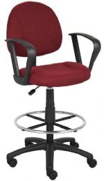 Boss Office Products B1617-BY Drafting Stool (B315-By) W/Footring And Loop Arms, Contoured back and seat help to relieve back-strain, Pneumatic gas lift seat height adjustment, Large 27" nylon base for greater stability, Hooded double wheel casters, Dimension 26 W x 25 D x 44.5-49.5 H in, Fabric Type Tweed, Frame Color Black, Cushion Color Burgundy, Seat Size 17.5" W x 16.5" D, Seat Height 26.5"-31.5" H, Arm Height 35.5-42.5" H, Wt. Capacity (lbs) 250, UPC 751118161748 (B1617BY B1617-BY B1617BY 