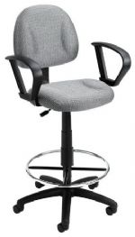 Boss Office Products B1617-GY Drafting Stool (B315-Gy) W/Footring and Loop Arms - Grey, Contoured back and seat help to relieve back-strain, Pneumatic gas lift seat height adjustment, Large 27" nylon base for greater stability, Hooded double wheel casters, Strong 20" diameter chrome foot, Optional glides can be used in place of casters (TU021), With loop arms, Fabric Type Tweed, Frame Color: Black, Cushion Color: Grey, Seat Size: 17.5" W x 16.5" D, UPC 751118161724 (B1617GY B1617-GY B1617GY) 