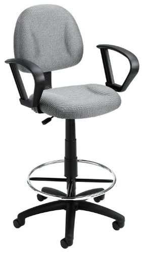 Boss Office Products B1617-GY Drafting Stool (B315-Gy) W/Footring and Loop Arms - Grey, Contoured back and seat help to relieve back-strain, Pneumatic gas lift seat height adjustment, Large 27