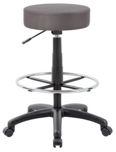 Boss Office Products B16210-CG The DOT Drafting Stool, Charcoal Grey, Upholstered in breathable vibrant colored mesh, Adjustable seat height, Dual wheel casters allow for easy movement, Black nylon base and a pneumatic gas lift, Chrome footring, Cushion Color: Black, Molded foam seat for improved durability, Seat Size: 16
