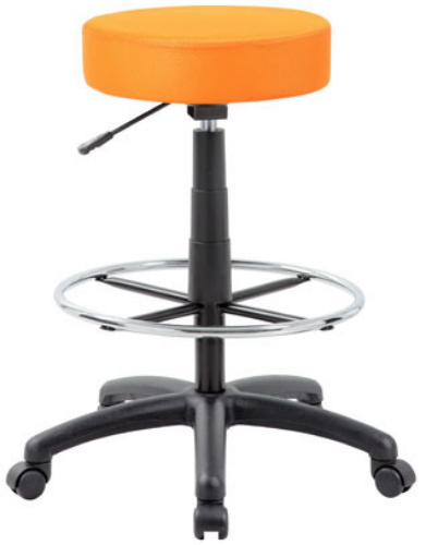 Boss Office Products B16210-OR The DOT Drafting Stool, Orange, Upholstered in breathable vibrant colored mesh, Adjustable seat height, Dual wheel casters allow for easy movement, Black nylon base and a pneumatic gas lift, Chrome footring, Cushion Color: Orange, Molded foam seat for improved durability, Seat Size: 16