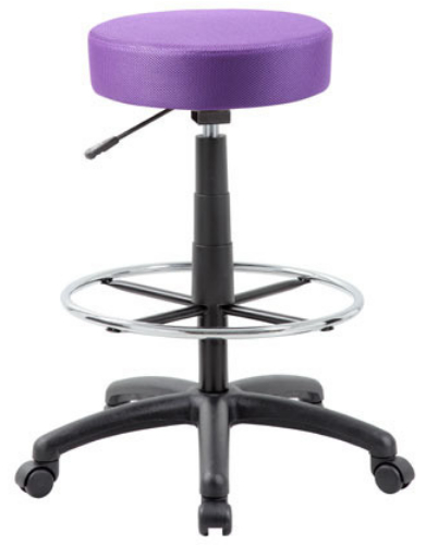 Boss Office Products B16210-PR The DOT Drafting Stool, Purple, Upholstered in breathable vibrant colored mesh, Adjustable seat height, Dual wheel casters allow for easy movement, Black nylon base and a pneumatic gas lift, Chrome footring, Cushion Color: Purple, Molded foam seat for improved durability, Seat Size: 16