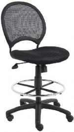 Boss Office Products B16215 Mesh Drafting Stool, Open mesh back with solid metal back frame with ballistic nylon wrap, Breathable mesh fabric seat with ample padding, 25" nylon base, Hooded double wheel casters, Dimension 27.5 W x 27 D x 42 -45.5 H in, Fabric Type Mesh, Frame Color Black, Cushion Color Black, Seat Size 19.5"W X 17.5"D, Seat Height 25.5"-29"H, Wt. Capacity (lbs) 250, Item Weight 33 lbs, UPC 751118162158 (B16215 B162-15 B16215) 