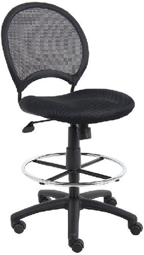 Boss Office Products B16215 Mesh Drafting Stool, Open mesh back with solid metal back frame with ballistic nylon wrap, Breathable mesh fabric seat with ample padding, 25