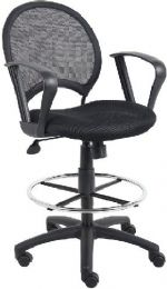 Boss Office Products B16217 Mesh Drafting Stool W/ Loop Arms, Open mesh back with solid metal back frame with ballistic nylon wrap, Breathable mesh fabric seat with ample padding, 25" nylon base, Hooded double wheel casters, Dimension 27.5 W x 27 D x 42 -45.5 H in, Fabric Type Mesh, Frame Color Black, Cushion Color Black, Seat Size 19.5"W X 17.5"D, Seat Height 25.5"-29"H, Arm Height 33.5"-37"H, Wt. Capacity (lbs) 250, Item Weight 39 lbs, UPC 751118162172 (B16217 B162-17 B16217) 
