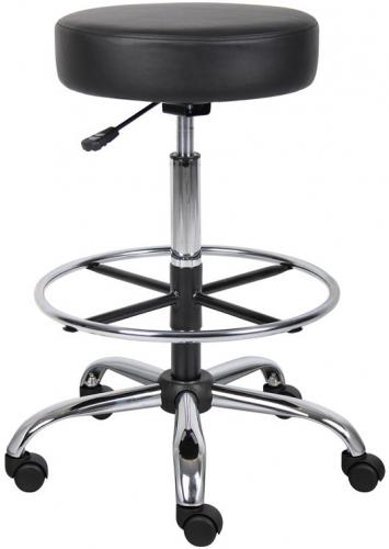 Boss Office Products B16240-BK Caressoft Medical/Drafting Stool; Ergonomic design emulates the natural shape of the spine to increase comfort and productivity; Upholstered in durable Caressoft vinyl for easy maintenance and cleaning; Adjustable seat height with a 6