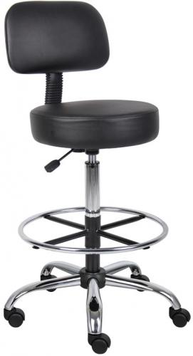 Boss Office Products B16245-BK Caressoft Medical/Drafting Stool W/ Back Cushion; Ergonomic design emulates the natural shape of the spine to increase comfort and productivity; Upholstered in durable Caressoft vinyl for easy maintenance and cleaning; Adjustable seat height with a 6