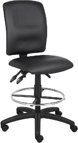 Boss Office Products B1645 Multi-Function Leatherplus Drafting Stool, Upholstered in Black LeatherPlus, Back angle lock allows the back to lock throughout the angle range for perfect back support, Seat tilt lock allows the seat to lock throughout the tilt range, Pneumatic gas lift seat height adjustment, Dimension 27 W x 35.5 D x 43.5 -48 H in, Frame Color Black, Cushion Color Black, Seat Size 19.5