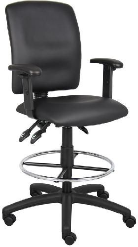 Boss Office Products B1646 Multi-Function Leatherplus Drafting Stool W/ Adjustable Arms, Upholstered in Black LeatherPlus, Back angle lock allows the back to lock throughout the angle range for perfect back support, Seat tilt lock allows the seat to lock throughout the tilt range, Pneumatic gas lift seat height adjustment, Dimension 27 W x 35.5 D x 43.5 -48 H in, Frame Color Black, Cushion Color Black, Seat Size 19.5