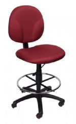 Boss Office Products B1690-BY Burgundy Fabric Drafting Stools W/Footring, Contoured back and seat help to relieve back-strain, Large 27" nylon base for greater stability, Hooded double wheel casters, Strong 20" diameter chrome foot, Frame Color: Black, Cushion Color: Burgundy, Seat Size: 20" W x 18" D, Seat Height: 26.5" -31.5" H, Wt. Capacity (lbs): 250, Item Weight: 36 lbs, UPC 751118169041 (B1690BY B1690-BY B1690BY) 