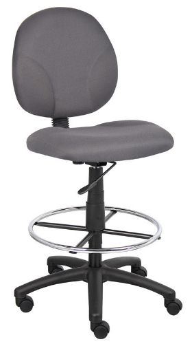 Boss Office Products B1690-GY Grey Fabric Drafting Stools W/Footring, Contoured back and seat help to relieve back-strain, Large 27