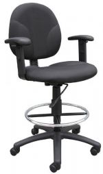 Boss Office Products B1691-BK Black Fabric Drafting Stools W/Adj Arms & Footring, Contoured back and seat help to relieve back-strain, Large 27" nylon base for greater stability, Hooded double wheel casters, Strong 20" diameter chrome foot, With adjustable arms, Frame Color: Black, Cushion Color: Black, Seat Size: 20" W x 18" D, Seat Height: 26.5" -31.5" H, Wt. Capacity (lbs): 250, Item Weight: 42 lbs, UPC 751118169119 (B1691BK B1691-BK B1691BK) 