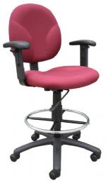 Boss Office Products B1691-BY Burgundy Fabric Drafting Stools W/Adj Arms & Footring, Contoured back and seat help to relieve back-strain, Large 27" nylon base for greater stability, Hooded double wheel casters, Strong 20" diameter chrome foot, With adjustable arms, Frame Color: Black, Cushion Color: Burgundy, Seat Size: 20" W x 18" D, Seat Height: 26.5" -31.5" H, Wt. Capacity (lbs): 250, Item Weight: 42 lbs, UPC 751118169140 (B1691BY B1691-BY B1691BY) 