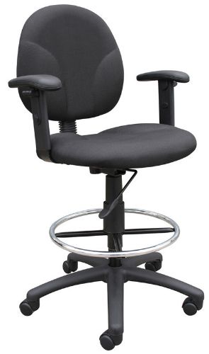 Boss Office Products B1691-BK Black Fabric Drafting Stools W/Adj Arms & Footring, Contoured back and seat help to relieve back-strain, Large 27