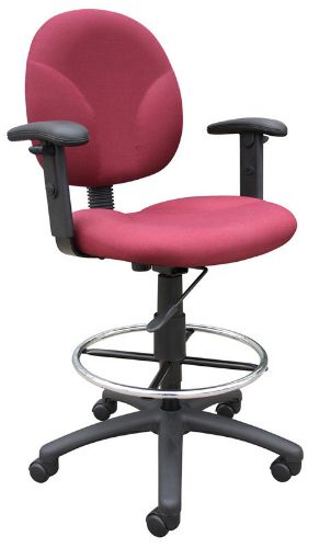 Boss Office Products B1691-BY Burgundy Fabric Drafting Stools W/Adj Arms & Footring, Contoured back and seat help to relieve back-strain, Large 27