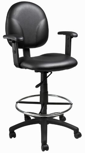 Boss Office Products B1691-CS Black Caressoft Fabric Drafting Stools W/Adj Arms & Footring, Contoured back and seat help to relieve back-strain, Large 27