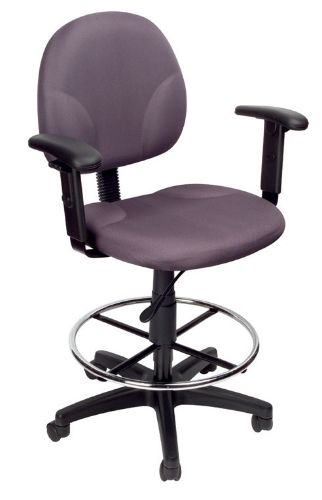 Boss Office Products B1691-GY Grey Fabric Drafting Stools W/Adj Arms & Footring, Contoured back and seat help to relieve back-strain, Large 27