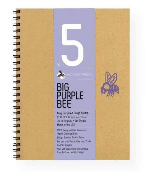 Bee Paper B206CB50-912 Big Purple Bee Gray Recycled Rough Sketch Paper 12
