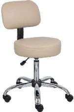 Boss Office Products B245-BG Beige Caressoft Medical Stool W/ Back Cushion, Ergonomic design emulates the natural shape of the spine to increase comfort and productivity, Upholstered in durable Caressoft vinyl for easy maintenance and cleaning, Adjustable seat height with a 6" vertical height range, Dual wheel casters allow for easy movement, Dimension 24 W x 24 D x 33.5-39.5 H in, Frame Color: Chrome, Cushion Color: Beige, Seat Size: 16" W x 16" D, Item Weight: 17 lbs, UPC 751118024517 (B245BG  