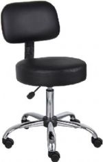 Boss Office Products B245-BK Black Caressoft Medical Stool W/ Back Cushion, Ergonomic design emulates the natural shape of the spine to increase comfort and productivity, Upholstered in durable Caressoft vinyl for easy maintenance and cleaning, Adjustable seat height with a 6" vertical height range, Dual wheel casters allow for easy movement, Dimension 24 W x 24 D x 33.5-39.5 H in, Frame Color: Chrome, Cushion Color: Beige, Item Weight: 17 lbs, UPC 751118024524 (B245BK B245-BK B-245BK) 