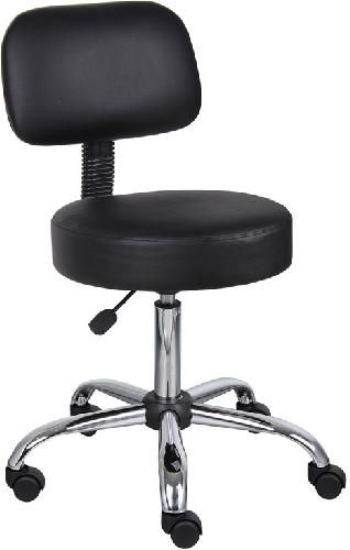 Boss Office Products B245-BK Black Caressoft Medical Stool W/ Back Cushion, Ergonomic design emulates the natural shape of the spine to increase comfort and productivity, Upholstered in durable Caressoft vinyl for easy maintenance and cleaning, Adjustable seat height with a 6