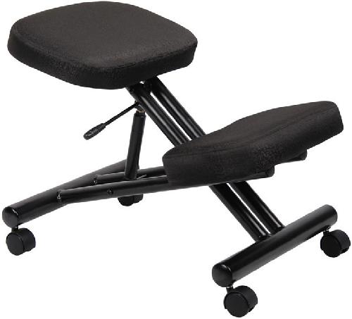 Boss Office Products B248 Ergonomic Kneeling Stool; Kneeling stool offers excellent ergonomic support and ease of use; Adjustable knee height allows for multiple size users; Ergonomic design eases the hip forwards and encourages an upright posture by aligning the back, shoulders and neck to relieve strain on the lumbar muscles; Black fabric seat and knee platform provides comfort for long periods of time.Pneumatic gas lift seat height adjustment; UPC 751118024814 (B248 B-248)