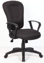 Boss Office Products B2572 Black Task Chair With Loop Arm, Upholstered in Black Crepe fabric, Memory foam seat, Ratchet back height adjustment, Spring tilt mechanism, Dimension 27 W x 27 D x 39 -45.5 H in, Fabric Type Crepe, Frame Color Black, Cushion Color Black, Seat Size 20"W X 20"D, Seat Height 19"-22.5"H, Arm Height 26"-29.5"H, Wt. Capacity (lbs) 250, Item Weight 35 lbs, UPC 751118257212 (B2572 B25-72 B2-572) 
