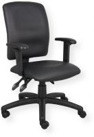 Boss Office Products B3046 Multi-Function Leatherplus Task Chair W/ Adjustable Arms, Upholstered in Black LeatherPlus, Back angle lock allows the back to lock throughout the angle range for perfect back support, Seat tilt lock allows the seat to lock throughout the tilt range, Pneumatic gas lift seat height adjustment, Dimension 27 W x 35.5 D x 35 -43.5 H in, Frame Color Black, Cushion Color Black, Seat Size 19.5"W X 17.5"D, UPC 751118304602 (B3046 B-3046) 