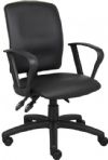 Boss Office Products B3047 Multi-Function Leatherplus Task Chair W/Loop Arms, Upholstered in Black LeatherPlus, Back angle lock allows the back to lock throughout the angle range for perfect back support, Seat tilt lock allows the seat to lock throughout the tilt range, Pneumatic gas lift seat height adjustment, Dimension 27 W x 35.5 D x 35 -43.5 H in, Frame Color Black, Cushion Color Black, Seat Size 19.5"W X 17.5"D, UPC 751118304701 (B3047 B-3047) 