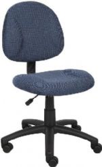 Boss Office Products B315-BE Blue Deluxe Posture Chair, Thick padded seat and back with built-in lumbar support, Waterfall seat reduces stress to legs, Adjustable back depth, Pneumatic seat height adjustment, Dimension 25 W x 25 D x 35-40 H in, Fabric Type Tweed, Frame Color Black, Cushion Color Blue, Seat Size 17.5" W x 16.5" D, Seat Height 18.5"-23.5" H, Wt. Capacity (lbs) 250, Item Weight 23 lbs, UPC 751118031539 (B315BE B315-BE B-315BE) 