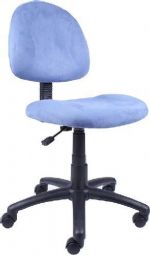 Boss Office Products B325-BE Blue Microfiber Deluxe Posture Chair, Thick padded seat and back with built-in lumbar support, Waterfall seat reduces stress to legs, Adjustable back depth, Pneumatic seat height adjustment, Dimension 17.5 W x 25 D x 35-40 H in, Fabric Type Microfiber, Frame Color Black, Cushion Color Blue, Seat Size 17.5" W x 16.5" D, Seat Height 18.5"-23.5" H, Wt. Capacity (lbs) 250, Item Weight 22 lbs, UPC 751118325034 (B325BE B325-BE B-325BE) 