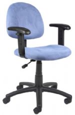 Boss Office Products B326-BE Blue Microfiber Deluxe Posture Chair W/ Adjustable Arms, Thick padded seat and back with built-in lumbar support, Adjustable height arms, Waterfall seat reduces stress to your legs, Back depth is adjustable, Hooded double wheel casters, Frame Color: Black, Cushion Color: Blue, Seat Size: 17.5" W x 16.5" D, Seat Height: 18.5"-23.5" H, Arm Height: 24"-32" H, Wt. Capacity (lbs): 250, Item Weight: 29 lbs, UPC 751118326031 (B326BE B326-BE B3-26BE) 