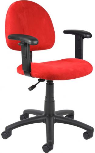 Boss Office Products B326-RD Red Microfiber Deluxe Posture Chair W/ Adjustable Arms, Thick padded seat and back with built-in lumbar support, Waterfall seat reduces stress to legs, Adjustable back depth, Pneumatic seat height adjustment, Dimension 25 W x 25 D x 35 -40 H in, Frame Color Black, Cushion Color Red, Seat Size 17.5