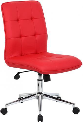 Boss Office Products B330-RD Boss Office Products B330-RD Modern Office Chair - Red, Beautifully upholstered with ultra-soft durable and breathable Red CaressoftPlus, Spring tilt mechanism, Upright locking position, Pneumatic gas lift seat height adjustment, Dimension 27 W x 27 D x 35.5-38.5 H in, Frame Color Chrome, Cushion Color Red, Seat Size 19.5