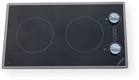 Kenyon B41710 Cortez 2 Burner, Black with analog control (two 6 ½ inch) 120V; Smooth black glass with stainless steel graphics; Rounded edged design creates a beleved edge look; New style stainless steel colored knobs provide and attractive look & feel; Durable ceramic glass is easy to clean; 2 - 6.5" Burner Size; Radiant Burner; 12 LBS Actual Weight; Knob Control; 2400 Watts Max Load; Landscape, Portrait Layout; Black Color; UPC 617181004460 (B41710 B-41710) 