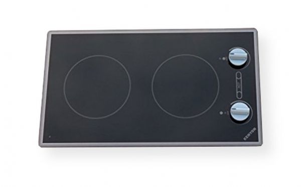 Kenyon B41719 Cortez 2 Burner, Black with analog control (two 6  inch) 208 V; Smooth black glass with stainless steel graphics; Rounded edged design creates a beleved edge look; New style stainless steel colored knobs provide and attractive look & feel; Durable ceramic glass is easy to clean; 2 - 6.5