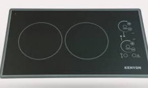Kenyon B41775 Lite-Touch Q Cortez 2 Burner, Smooth black glass with stainless steel graphics, Rounded edged design creates a beleved edge look, Durable ceramic glass is easy to clean, Heat-limiting cooking surface protects for safety, 