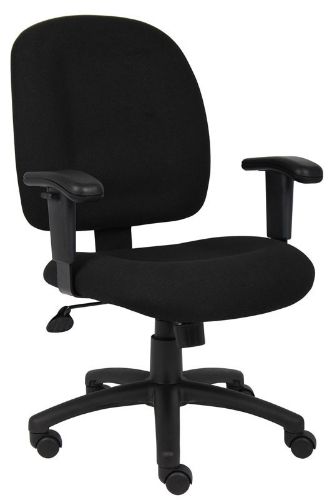 Boss Office Products B495-BK Black Fabric Task Chair W/ Adjustable Arms, Mid-back styling with firm lumbar support, Elegantly upholstered in Chenille fabric, 25