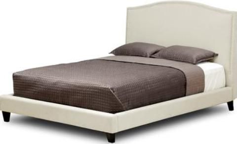Wholesale Interiors B-55B-C-250-KING-SIZE Aisling Cream Fabric Platform Bed  King Size, Modern platform bed, Cream fabric upholstery with foam padding, Silvertone nail head accented headboard, Wood frame with black legs, Non-marking feet, Slats are framed in black-coated steel, 52