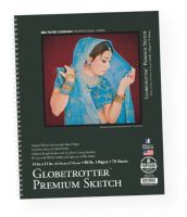 Bee Paper B6080S70-1114 Globetrotter Premium Sketch Pad 14" x 11"; Medium rough surface heavyweight recycled sketch; Hard, clean, natural white sheet with excellent erasing qualities; For use with pencil, pen and ink, crayon, chalk, charcoal and watercolor; Dual sized to accept light use of wet media; 80 lb (130 gsm); 14" x 11"; Spiral bound; 70-sheets; UPC 718224044921 (BEEPAPERB6080S701114 BEEPAPER-B6080S701114 BEE-PAPER-B6080S70-1114 BEE/PAPER/B6080S70/1114 B6080S701114 SKETCHING) 