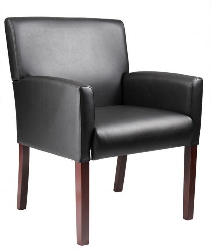 Boss Office Products B629M Reception Box Arm Chair W/Mahogany Finish, Mid-back box arm chair, Upholstered with ultra soft and durable Caressoft upholstery, Mahogany wood finish, Chairs can be ganged together with optional kit (B6GC), Dimension 24.5 W x 25 D x 35 H in, Fabric Type Caressoft, Frame Color Mahogany, Cushion Color Black, Seat Size 19
