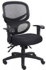 Boss Office Products B6338 Multi-Function Mesh Task Chair; Contemporary ergonomic mesh back designed to provide exceptional back support and to prevent body heat and moisture build-up; Ratchet back with active lumbar support; Height and width adjustable arms; 3 paddle multi-function tilting mechanism, which allows the seat and back to be independently adjusted and locked in any position; Dimension 27 W x 27 D x 37.5-40.5 H in; Fabric Type Mesh; UPC 751118633818 (B6338 B6338 B6338) 