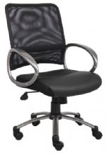 Boss Office Products B6406 Mesh Back W/ Pewter Finish Task Chair, Beautfully upholstered in Black LeatherPlus (seat) and breathable mesh (back.) Pewter finished loop arms, Adjustable tilt tension control, Pneumatic gas lift seat height adjustment, Metal Pewter finished base, Dimension 25 W x 25 D x 39 -42 H in, Fabric Type Mesh/LP, Frame Color Pewter, Cushion Color Black, Seat Size 19"W x 18.5"D, Seat Height 18.5"-22"H, Arm Height 26"-30"H, UPC 751118640618 (B6406 B6406 B6406) 