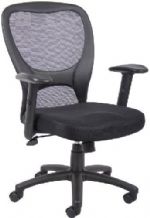 Boss Office Products B6508 Budget Mesh Task Chair; Upholstered with mesh material, which allows air to pass through, adding to long term comfort by preventing body heat and moisture to build-up; Mesh back provides the perfect level of support by conforming to each individuals back shape; Pneumatic gas lift seat height adjustment; Adjustable tilt tension control; Dimension 28 W x 25 D x 38.5 -42 H in; Fabric Type Mesh; Frame Color Black; Cushion Color Black; UPC 751118650815 (B6508 B6508 B6508) 