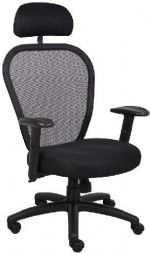 Boss Office Products B6608-HR Professional Managers Mesh Chair W/ Headrest, Thick padded contoured seat and air mesh back with built-in lumbar support, 2 to 1 synchro tilt mechanism with adjustable tilt tension control, Breathable mesh fabric seat with ample padding, Adjustable height armrests with soft polyurethane pads, Dimension 28.5 W x 27 D x 49.5 -53 H in, Fabric Type Mesh, Frame Color Black, Cushion Color Black, Seat Size 18"W X 21.5"D, UPC 751118660821 (B6608HR B6608-HR B6608-HR) 