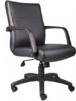 Boss Office Products B686 Mid Back Executive Chair In Leatherplus, Beautifully upholstered in black LeatherPlus, LeatherPlus is leather that is polyurethane infused for added softness and durability, Passive ergonomic seating with built-in lumbar support, Large 27" nylon base for greater stability, Dimension 27 W x 27 D x 39-43 H in, Fabric Type LeatherPlus, Frame Color Black, Cushion Color Black, Seat Size 20" W x 18.5" D, Seat Height 18.5"-22" H, UPC 751118068603 (B686 B686 B686) 