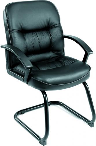 Boss Office Products B7309 Mid Back Leatherplus Guest Chair, Beautifully upholstered with LeatherPlus, Executive Mid Back styling with extra lumbar support, Extra thick seat and back cushion, Cantilever sled base, Dimension 27 W x 28.5 D x 38 H in, Fabric Type LeatherPlus, Frame Color Black, Cushion Color Black, Seat Size 21