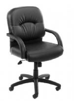 Boss Office Products B7407 Mid Back Caressoft Chair In Black W/ Knee Tilt, Beautifully upholstered with ultra soft and durable Caressoft upholstery, Executive Mid Back styling with extra lumbar support, Padded armrests covered with Caressoft upholstery, Solid 27" nylon base with casters, Dimension 27 W x 28.5 D x 37.5-41 H in, Fabric Type Caressoft, Frame Color Black, Cushion Color Black, Seat Size 22" W x 22" D, Seat Height 19" -22.5" H, UPC 751118740714 (B7407 B7407 B7407) 